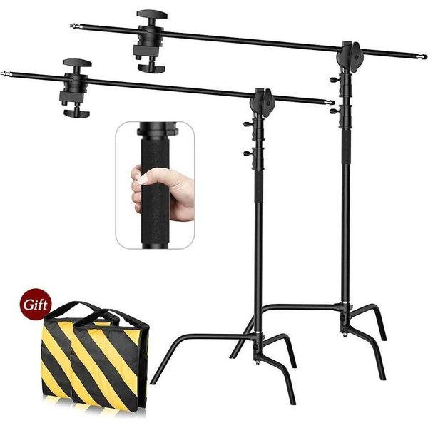 Cavalletto Fotografico, Regolabile In Altezza, Struttura Resistente, 2 Pezzi Da 2,6 M Nero-image