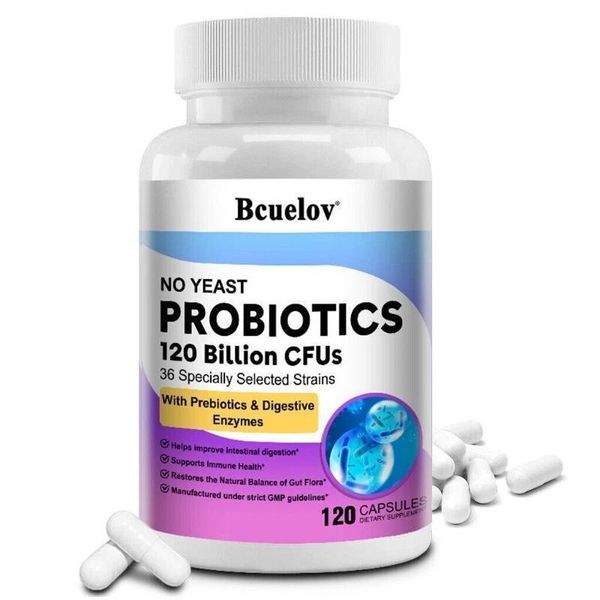 Probiotici + Enzimi Digestivi (120 Capsule) Integratore Alimentare, Stomaco, Intestino, Disintossicazione, Pulizia, Salute Digestiva, Flora Intestinal-image