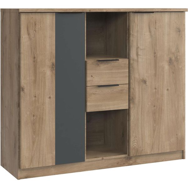 Highboard Wimex "Texel In Der Breite 122Cm, Inkl. Zwei Schubladen", Braun (Plankeneiche Nachbildung, Grafit), B:122Cm H:105Cm T:41Cm, Holzwerkstoff, Sideboards, Highboard, Schubkastenschienen Aus Metall-image