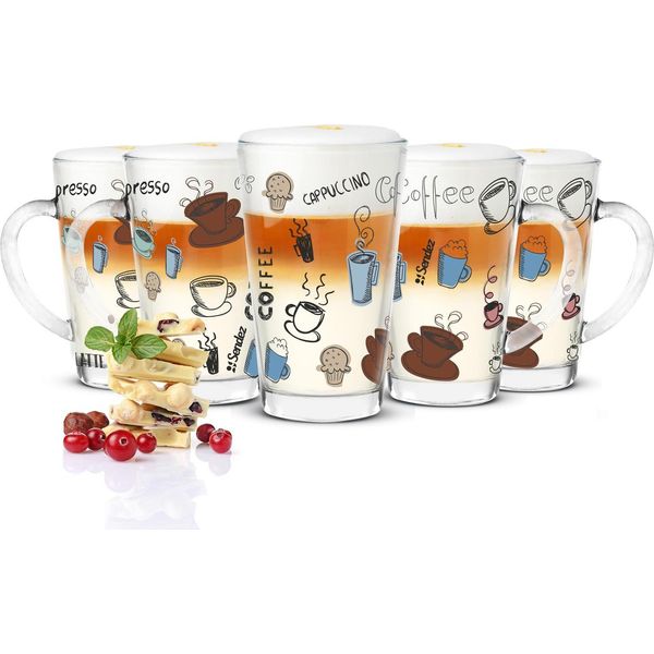 6 Bicchieri Da Latte Macchiato 300Ml Bicchieri Da Caffè Bicchiere Da Tè Con Stampa Colorata Del Caffè-image