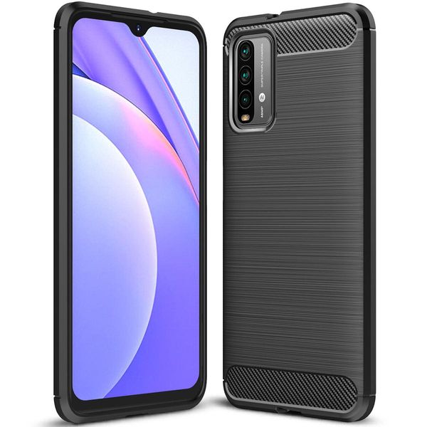 Custodia Per Xiaomi Poco M3, Fibra Di Carbonio, Tpu Silicone Antiurto Custodia Protettiva Nera-image