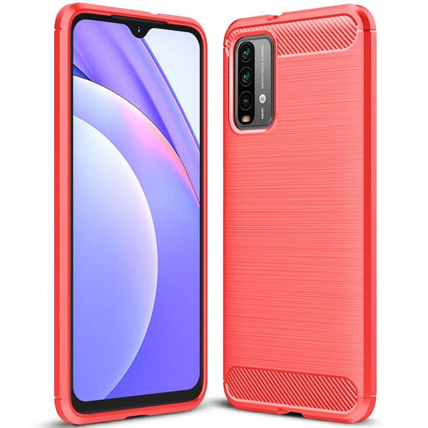 Custodia Per Xiaomi Poco M3, Fibra Di Carbonio, Tpu Silicone Antiurto Custodia Protettiva Rosso-image