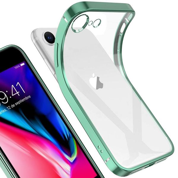 Iphone 8 Case, Leggero Trasparente Clear Gel Tpu Silicone Square Cover Frame Cover Protettiva Per Iphone 7 / Iphone 8 Verde-image