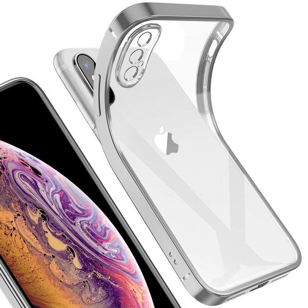 Iphone Xs Case, Leggero Trasparente Trasparente Gel Tpu Silicone Square Cover Telaio Protettivo Per Iphone Xs Argento-image