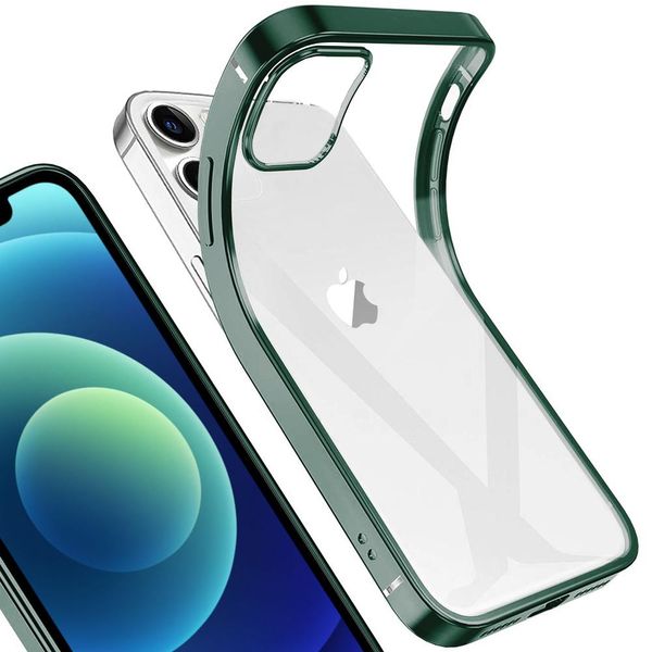 Iphone 12 Case, Leggero Trasparente Chiaro Gel Tpu Silicone Silicone Square Cover Frame Custodia Protettiva Per Iphone 12 Night Green-image