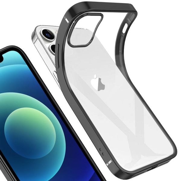 Iphone 12 Case, Leggero Trasparente Trasparente Gel Tpu Silicone Square Cover Telaio Protettivo Per Iphone 12 Nero-image