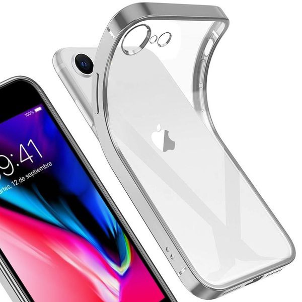 Iphone 8 Case, Leggero Trasparente Clear Gel Tpu Silicone Square Cover Frame Cover Protettiva Per Iphone 7 / Iphone 8 Silver-image