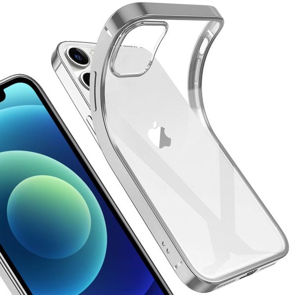 Iphone 12 Case, Leggero Trasparente Trasparente Gel Tpu Silicone Square Cover Telaio Protettivo Per Iphone 12 Silver-image