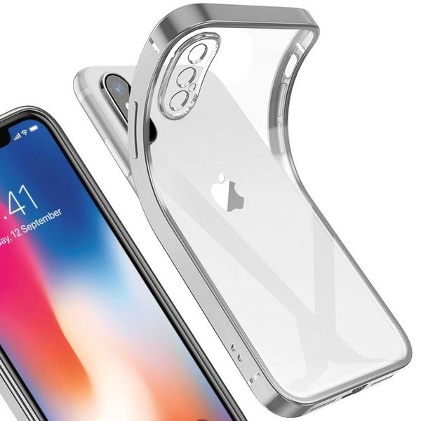 Iphone X Case, Leggero Trasparente Clear Gel Tpu Silicone Square Cover Frame Cover Protettiva Per Iphone X Silver-image
