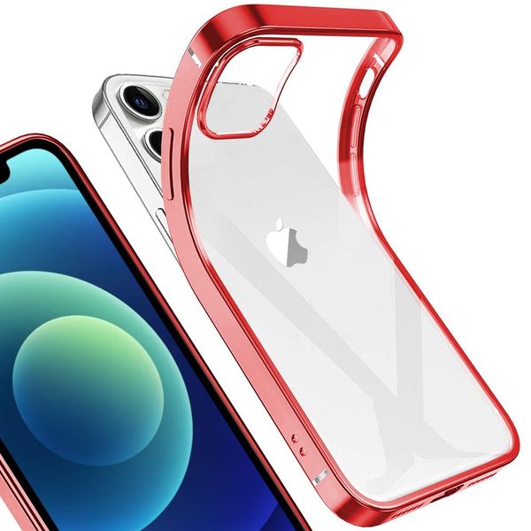 Iphone 12 Case, Leggero Trasparente Trasparente Gel Tpu Silicone Square Cover Telaio Protettivo Per Iphone 12 Red-image