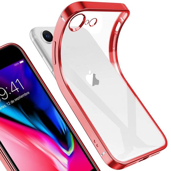 Iphone 8 Case, Leggero Trasparente Clear Gel Tpu Silicone Square Cover Frame Cover Protettiva Per Iphone 7 / Iphone 8 Red-image