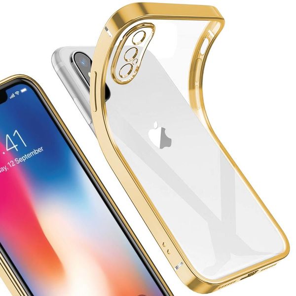 Iphone X Case, Leggero Trasparente Trasparente Gel Tpu Silicone Square Cover Frame Custodia Protettiva Per Iphone X Gold-image