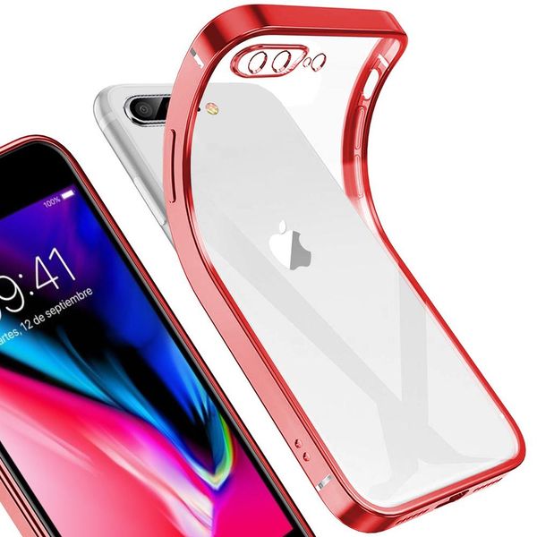 Iphone 8 Plus Case, Leggero Trasparente Clear Gel Tpu Silicone Square Cover Telaio Protettivo Per Iphone 7 Plus / 8 Plus Red-image