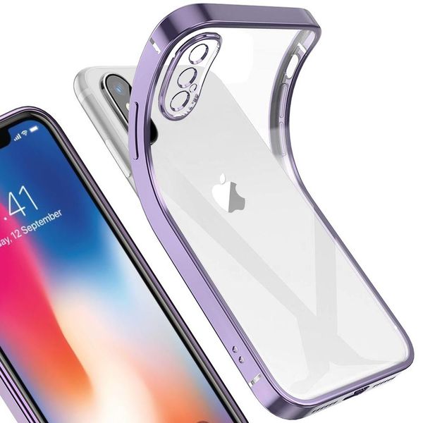 Iphone X Case, Leggero Trasparente Clear Gel Tpu Silicone Silicone Square Cover Frame Custodia Protettiva Per Iphone X Purple-image
