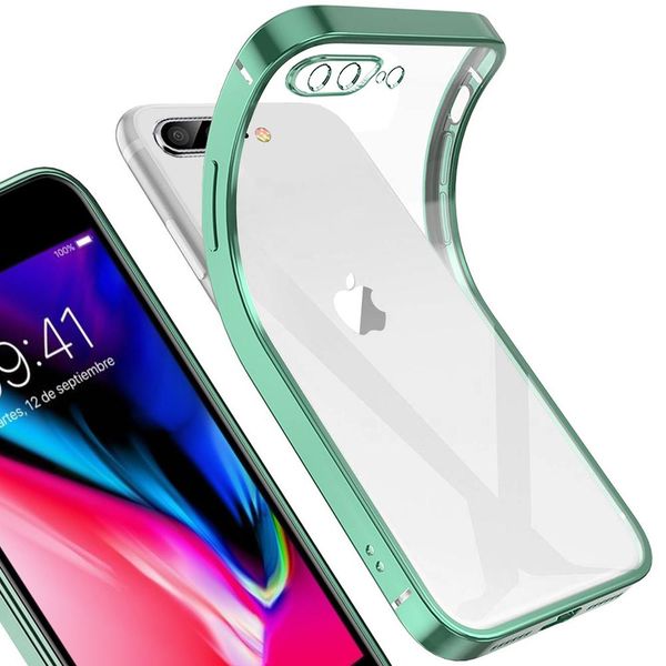 Iphone 8 Plus Case, Leggero Trasparente Clear Gel Tpu Silicone Square Cover Telaio Protettivo Per Iphone 7 Plus / 8 Plus Verde-image