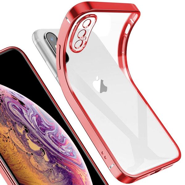 Custodia Per Iphone Xs, Leggero Trasparente Gel Tpu Silicone Square Cover Frame Custodia Protettiva Per Iphone Xs Rosso-image