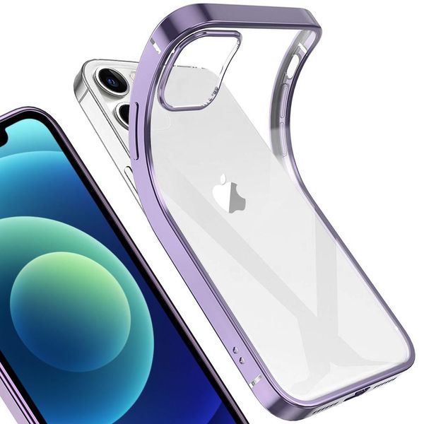 Iphone 12 Mini Case, Leggero Trasparente Clear Gel Tpu Silicone Silicone Square Cover Frame Custodia Protettiva Per Iphone 12 Mini Purple-image