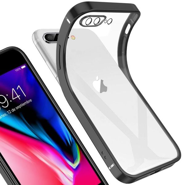 Custodia Protettiva Per Iphone 8 Plus, Telaio Trasparente Chiaro Gel Tpu Silicone Square Cover Per Iphone 7 Plus / 8 Plus Black-image