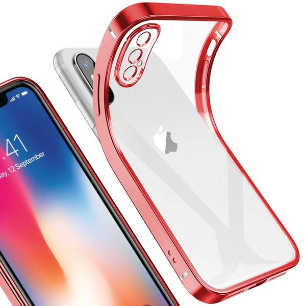 Iphone X Case, Leggero Trasparente Trasparente Gel Tpu Silicone Square Cover Frame Custodia Protettiva Per Iphone X Red-image
