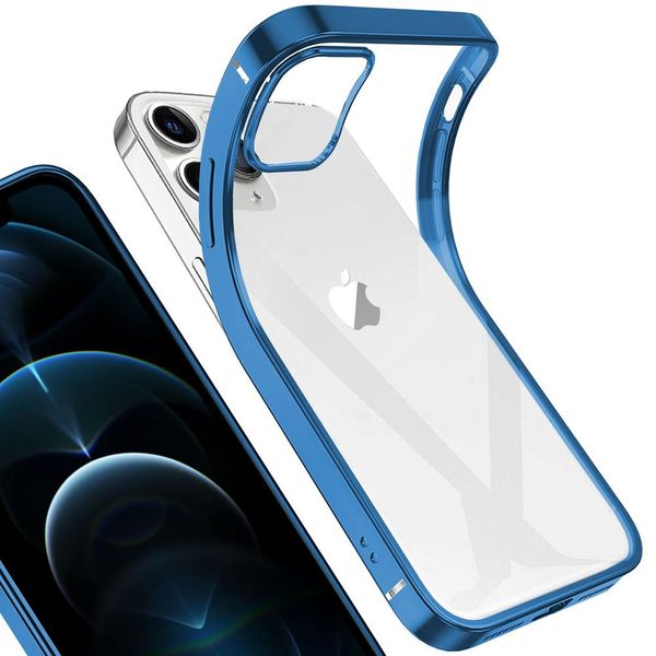 Iphone 12 Pro Max Case, Leggero Trasparente Gel Tpu Silicone Silicone Square Cover Frame Custodia Protettiva Per Iphone 12 Pro Max Blue-image
