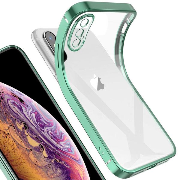 Custodia Protettiva Per Iphone Xs, Leggera Trasparente Trasparente Gel Tpu Silicone Silicone Square Cover Telaio Protettivo Per Iphone Xs Verde-image