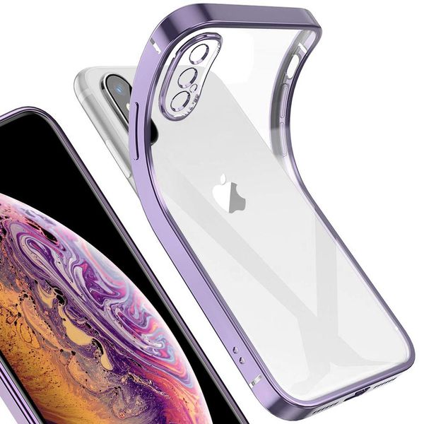 Custodia Protettiva Per Iphone Xs, Leggera Trasparente Trasparente Gel Tpu Silicone Silicone Square Cover Frame Custodia Protettiva Per Iphone Xs Viola-image
