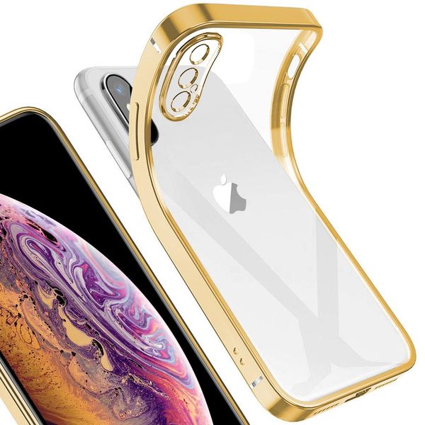 Custodia Protettiva Per Iphone Xs, Leggero Trasparente Gel Tpu Silicone Square Cover Frame Custodia Protettiva Per Iphone Xs Gold-image