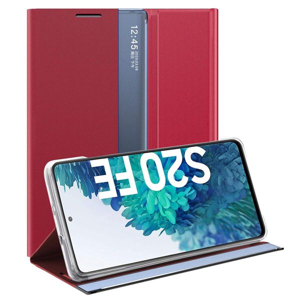 Custodia Galaxy S20 Fe, Custodia Sottile In Pelle Con Finestra E Supporto Per Samsung Galaxy S20 Fe Rosso-image