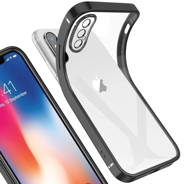 Iphone X Case, Leggero Trasparente Clear Gel Tpu Silicone Silicone Square Cover Frame Custodia Protettiva Per Iphone X Nero-image