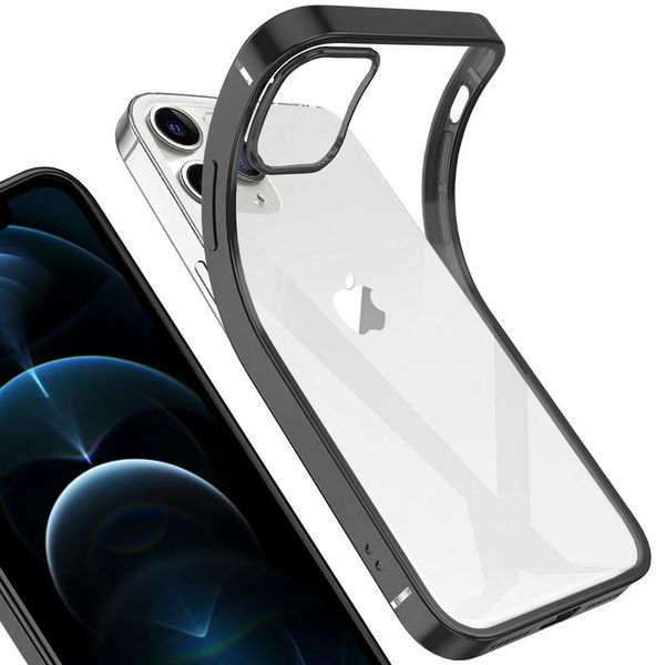 Iphone 12 Pro Case, Leggero Trasparente Clear Gel Tpu Silicone Square Cover Telaio Protettivo Per Iphone 12 Pro Nero-image