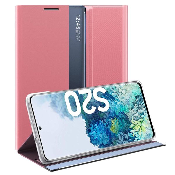 Custodia Galaxy S20, Custodia Sottile In Pelle Con Finestra E Supporto Per Samsung Galaxy S20 Rosa-image