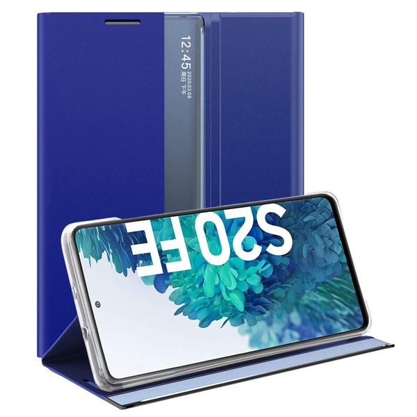 Custodia Galaxy S20 Fe, Custodia Sottile In Pelle Con Finestra E Supporto Per Samsung Galaxy S20 Fe Blu-image
