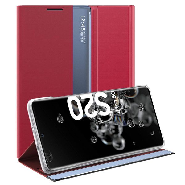 Custodia Galaxy S20 Ultra, Custodia Sottile In Pelle Con Finestra E Supporto Per Samsung Galaxy S20 Ultra Rosso-image