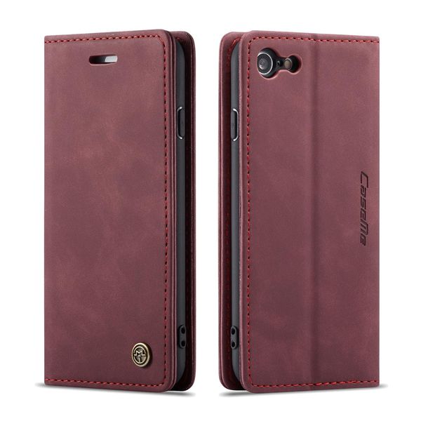 Custodia Iphone Se 2020, Custodia Retrò In Finto Cuoio, Tasche Per Carte, Chiusura Magnetica, Custodia Con Funzione Stand Per Iphone Se 2020 / Iphone 7 / Iphone 8 Rosso-image