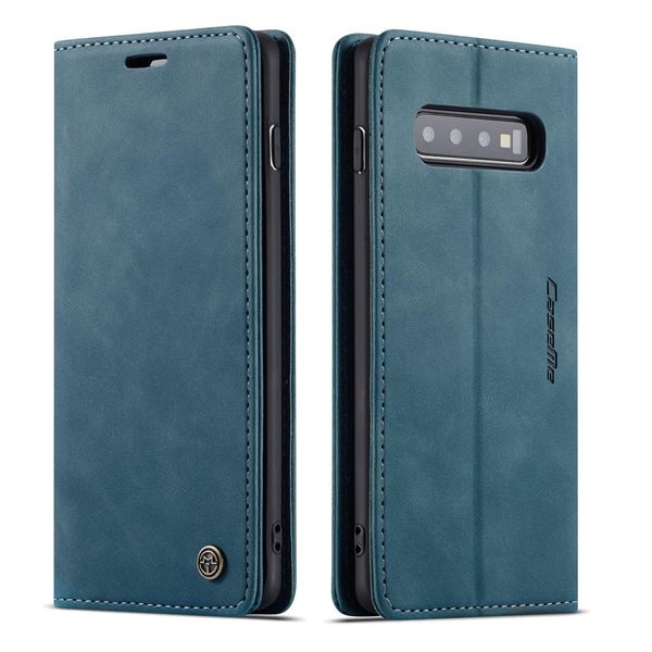 Custodia Galaxy S10, Custodia Retrò In Finto Cuoio, Tasche Per Carte, Chiusura Magnetica, Custodia Con Funzione Stand Per Samsung Galaxy S10 Blu-image