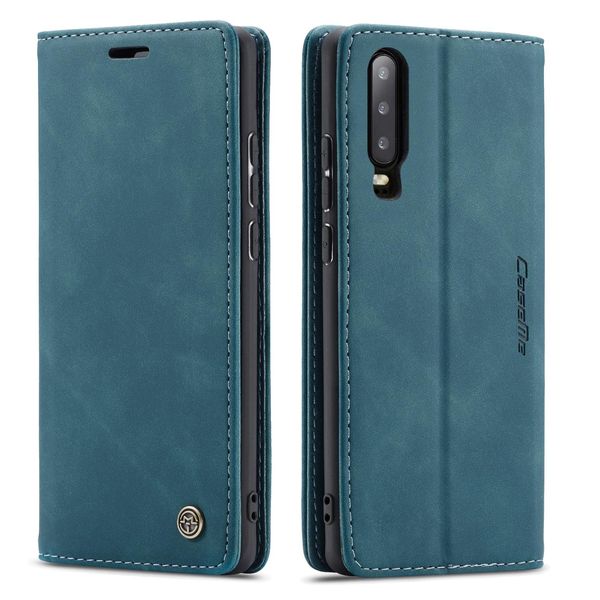 Custodia Huawei P30, Custodia Retrò In Finto Cuoio, Tasche Per Carte, Chiusura Magnetica, Custodia Con Funzione Stand Per Huawei P30 Blu-image