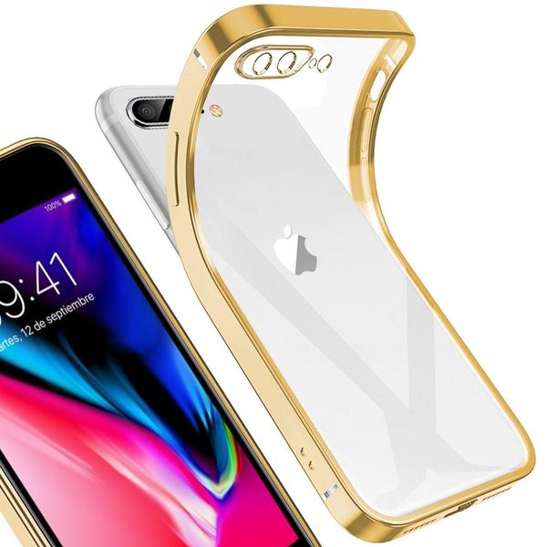 Iphone 8 Plus Case, Leggero Trasparente Clear Gel Tpu Silicone Silicone Square Cover Frame Custodia Protettiva Per Iphone 7 Plus / 8 Plus Gold-image