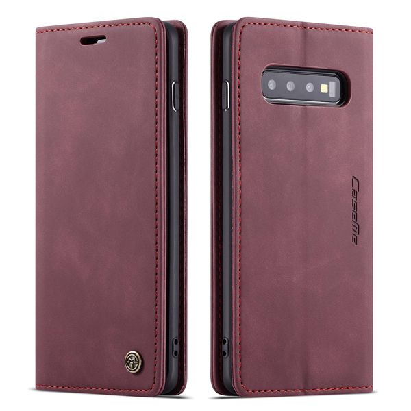 Custodia Galaxy S10, Custodia Retrò In Finto Cuoio, Tasche Per Carte, Chiusura Magnetica, Custodia Con Funzione Stand Per Samsung Galaxy S10 Rosso-image