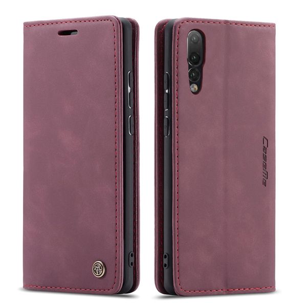 Custodia Huawei P20 Pro, Custodia Retrò In Finto Cuoio, Tasche Per Carte, Chiusura Magnetica, Custodia Con Funzione Stand Per Huawei P20 Pro Rosso-image