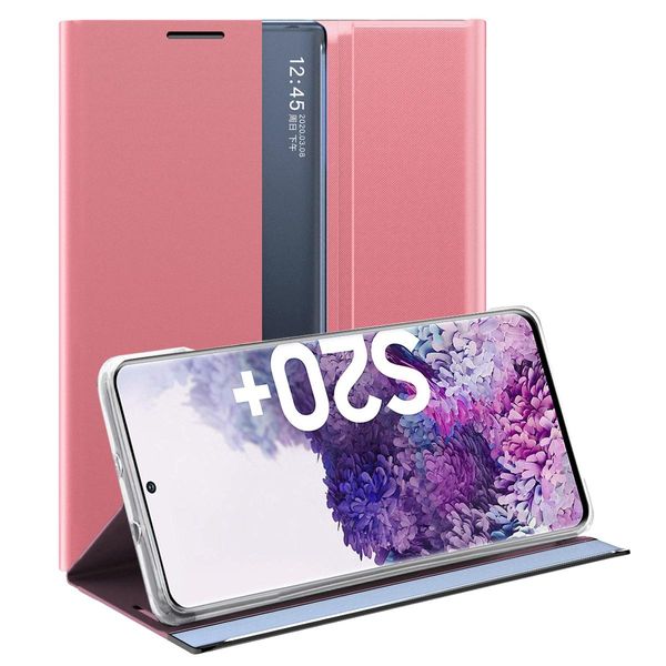 Custodia Galaxy S20 Plus, Custodia Sottile In Pelle Con Finestra E Supporto Per Samsung Galaxy S20 Plus Rosa-image
