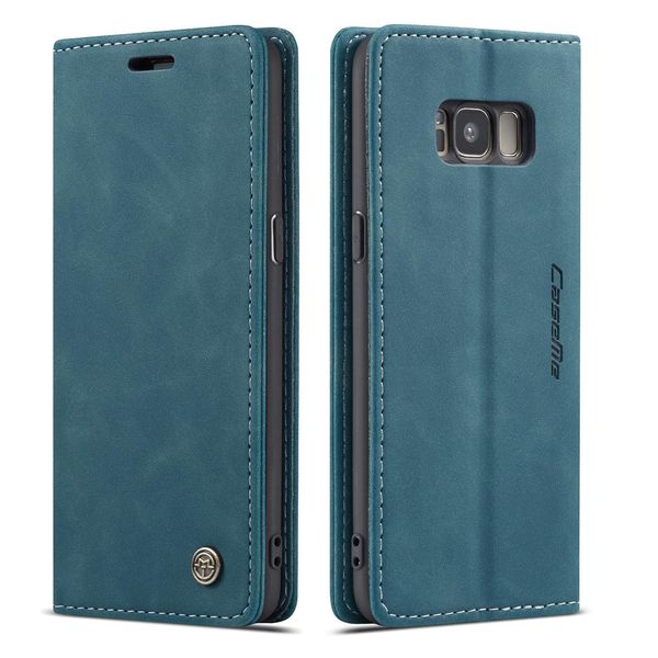 Custodia Galaxy S8, Custodia Retrò In Finto Cuoio, Tasche Per Carte, Chiusura Magnetica, Custodia Con Funzione Stand Per Samsung Galaxy S8 Blu-image