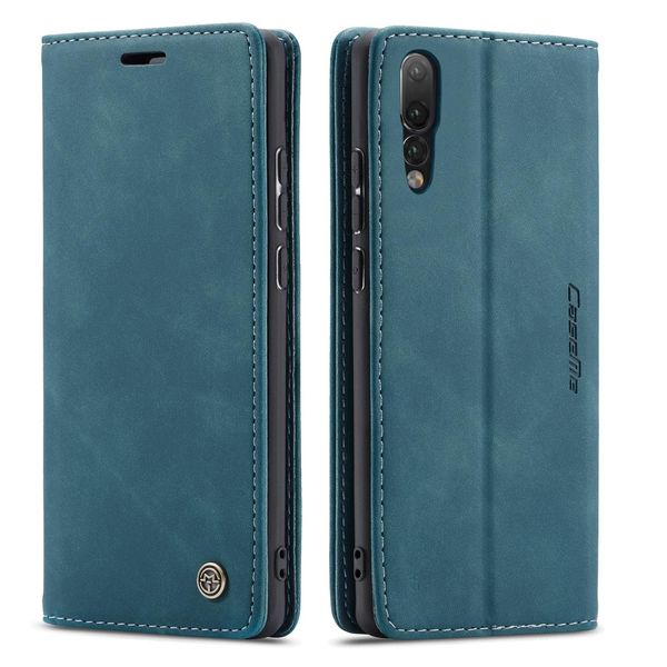 Custodia Huawei P20 Pro, Custodia Retrò In Finto Cuoio, Tasche Per Carte, Chiusura Magnetica, Custodia Con Funzione Stand Per Huawei P20 Pro Blu-image