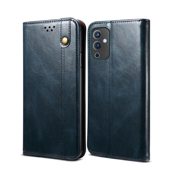 Custodia Per Oneplus 9, Custodia In Pelle Flip Wallet Con Funzione Stand Blu-image