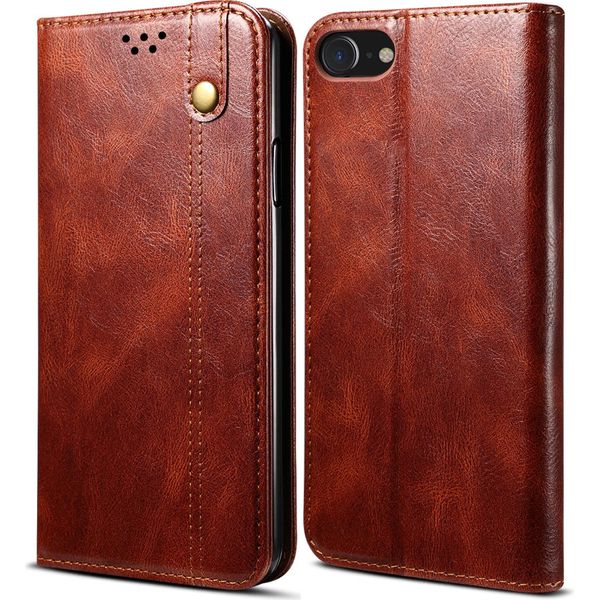 Custodia Per Iphone 8/7/6S/6/Se 2020, Custodia In Pelle Flip Wallet Con Funzione Stand Rosso-image