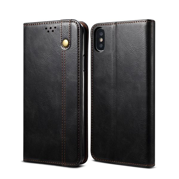 Custodia Per Iphone Xs/Iphone X, Custodia In Pelle Flip Wallet Con Funzione Stand Nero-image