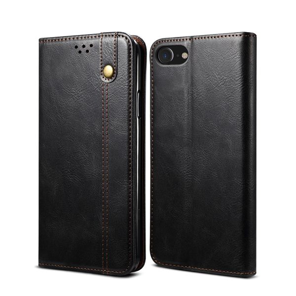 Custodia Per Iphone 8/7/6S/6/Se 2020, Custodia In Pelle Flip Wallet Con Funzione Stand Nero-image