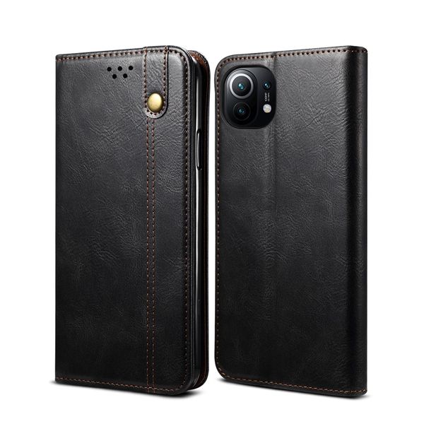 Custodia Per Xiaomi Mi 11, Custodia In Pelle Flip Wallet Con Funzione Stand Nero-image