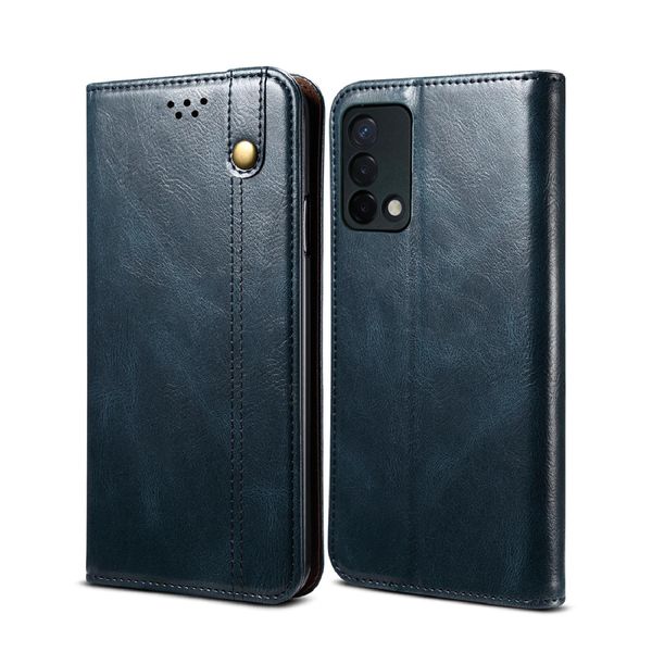 Custodia Per Oppo F19 / A74 4G, Portafoglio In Pelle Flip Case Con Funzione Stand Blu-image