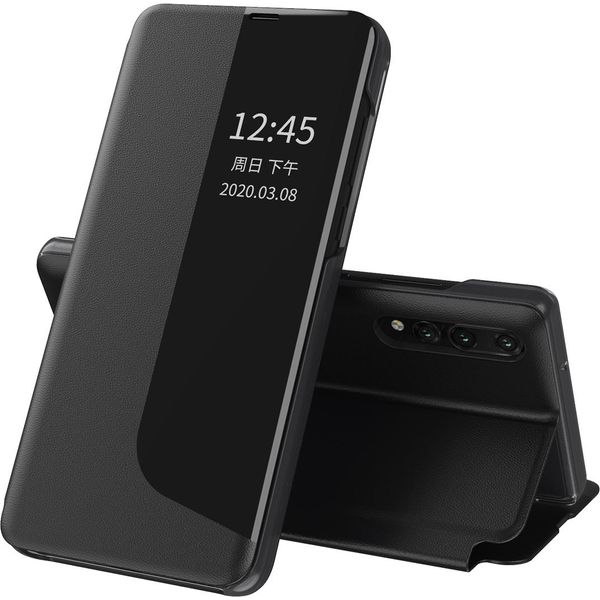 Custodia Per Huawei P20 Pro, Smart View Window Flip Stand Custodia Protettiva In Finto Cuoio Per Huawei P20 Pro Nero-image