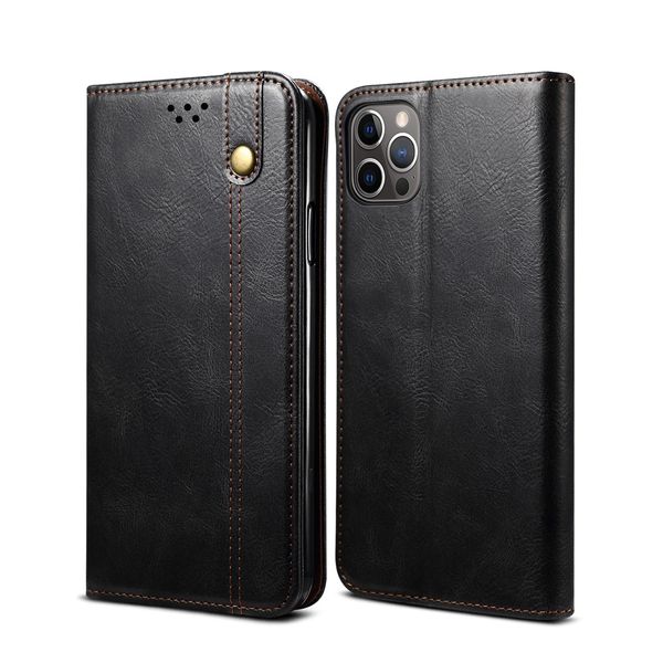 Custodia Per Iphone 12 Pro, Custodia In Pelle Flip Wallet Con Funzione Stand Nero-image